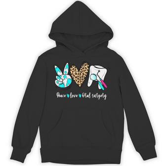 Leopard Peace Love Oral Surgery Dental Hygienist Assistant Hoodie - Thegiftio UK