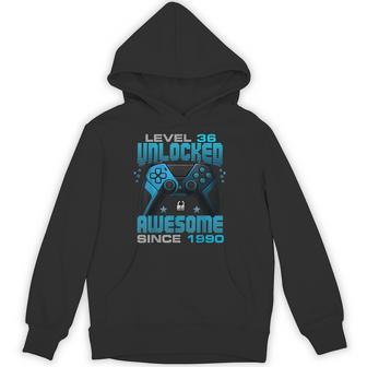 Level 36 Unlocked Awesome Since 1990 36th Birthday Gaming Unisex Hoodie - Monsterry