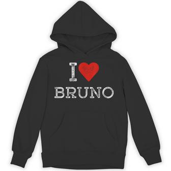 I Love Bruno Vintage Red Heart Fan First Name Bruno Hoodie - Monsterry