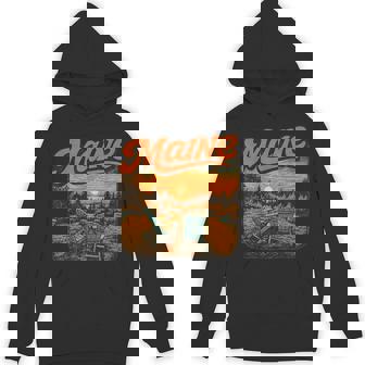 Maine Coast Adirondack Chairs Retro Sunset Beach Souvenir Unisex Hoodie | Mazezy