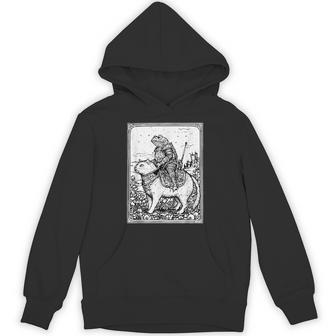 Medieval Frog Riding Cat Weird Goblin Frog Meme Retro Hoodie - Thegiftio UK