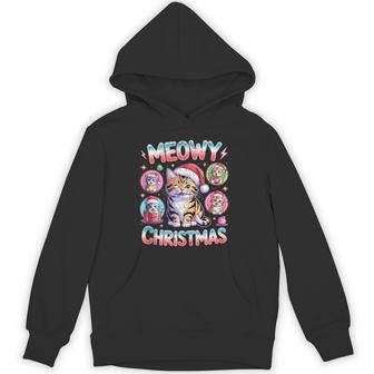Meowy Christmas Cute Cats Holiday Xmas Kitty Santa Hat Hoodie - Thegiftio UK