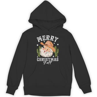 Merry Christmas Yall Retro Western Rodeo Cowboy Santa Claus Hoodie | Seseable UK