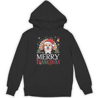 Merry Thanksmas Santa Corgi Dog Happy Thanksgiving Xmas Hoodie - Thegiftio UK