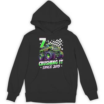Monster Truck 7 Year Old Boys 7Th Birthday Party Born 2019 Hoodie - Thegiftio UK
