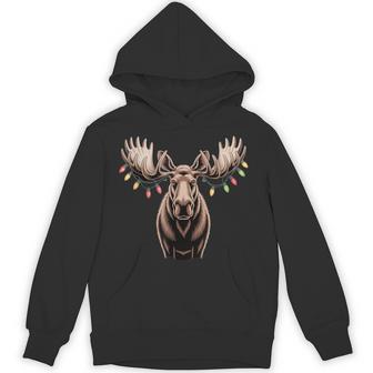 Moose With Christmas Lights Winter Cabin Hoodie | Seseable UK