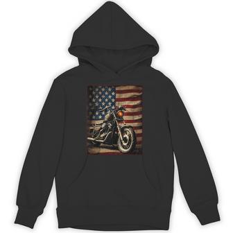 Motorcycle Usa Flag Retro Biker Hoodie - Thegiftio UK
