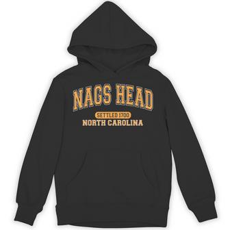 Nags Head North Carolina Settled 1700 Arched Orange Letters Unisex Hoodie | Mazezy
