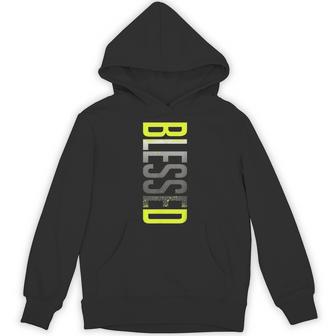 Neon Yellow Black Cool Grey Blessed Graphic Match Hoodie | Mazezy