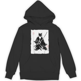 Ninja Cat Samurai Japanese Sumi-E Ink Painting Vintage Hoodie - Thegiftio
