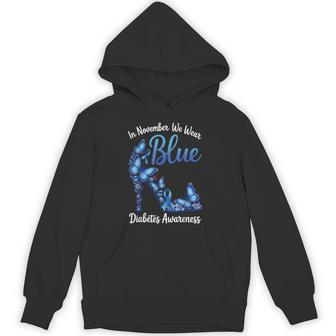 In November We Wear Blue Diabetes Awareness Heart Product Unisex Hoodie | Mazezy