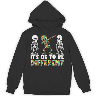 It Is Ok To Be Different Dabbing Skeleton Autism Awareness Hoodie | Seseable UK
