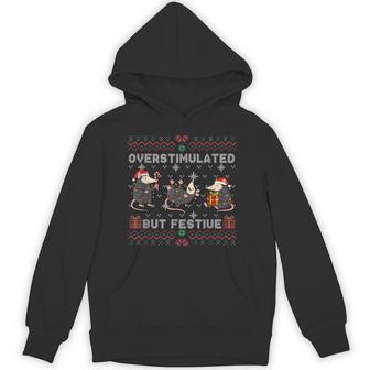 Overstimulated & Festive Af Raccoon Christmas Hoodie - Thegiftio UK
