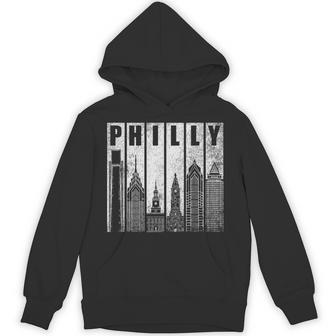 Philly Retro Philadelphia Skyline Philly City Distressed Hoodie - Thegiftio UK