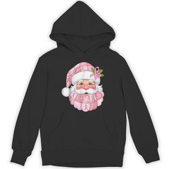 Pink Patchwork Santa Breast Cancer Awareness Christmas Hoodie - Thegiftio UK