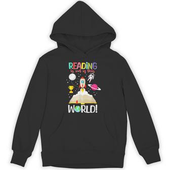 Reading Is Out Of This World Spaceship Astronaut Back School Hoodie - Thegiftio UK