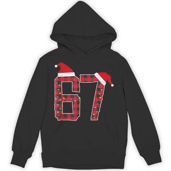 Red Plaid Six Seven Christmas Pajama 67 Meme Xmas Lights Boy Hoodie - Thegiftio UK