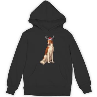 Reindeer Santa Hat Holiday Borzoi Christmas Hoodie - Thegiftio UK