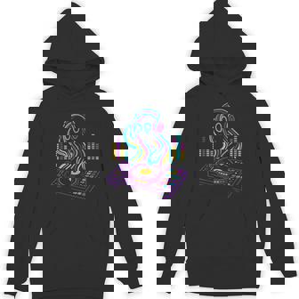 Retro Ghost DJ Mixing Decks Vibrant Rave Style Unisex Hoodie | Mazezy