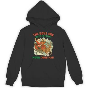 Retro Santa Jesus The Boys Are Back In Town Christmas Unisex Hoodie | Mazezy