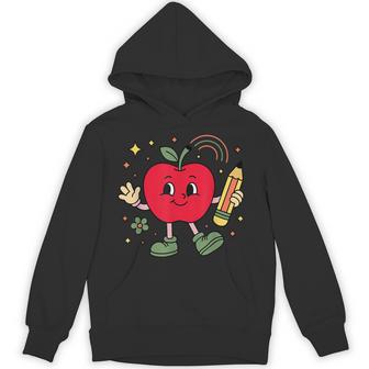 Retro School Apple With Face And Teacher’S Pencil Hoodie - Thegiftio UK