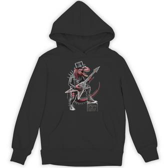 Rock And Roll Dinosaur Goth Dino Punk Rock Guitar Music Hoodie - Thegiftio