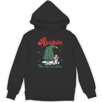 Rocking Around The Xmas Tree Snowman Rock And Roll Guitar Hoodie - Thegiftio UK