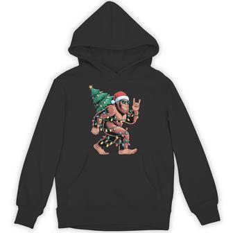 Santa Bigfoot Rock Hand Christmas Lights Rock Music Lovers Hoodie | Seseable UK