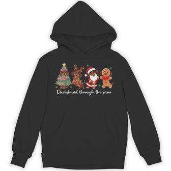 Santa Dachshund Through The Snow Christmas Light Dog Lovers Hoodie | Seseable UK