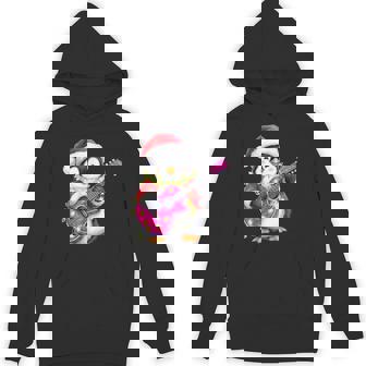 Santa Penguin Playing Pink Guitar Christmas Holiday Hoodie | Mazezy