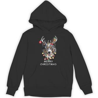 Santa Reindeer Border Collie Dog Christmas Lights Xmas Hoodie - Thegiftio UK