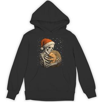 Skeleton Hugging Hedgehog Santa Hat Snow Gothic Christmas Hoodie - Thegiftio