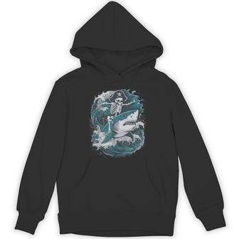 Skeleton Riding Shark Hoodie | Mazezy