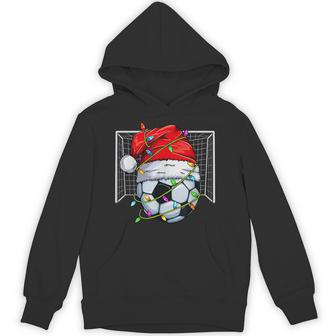 Soccer Christmas Lights Santa Hat Sports Lover Game Day Boys Hoodie | Seseable UK