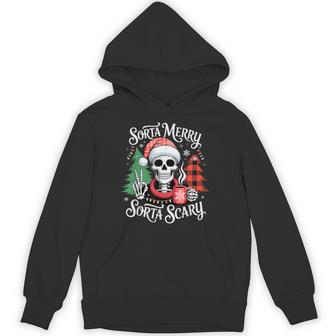 Sorta Merry Sorta Scary Retro Skeleton Hot Cocoa Christmas Hoodie - Thegiftio UK
