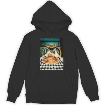 Spaghetti Cat Dinner Retro Vintage Italian Humor Hoodie - Thegiftio UK