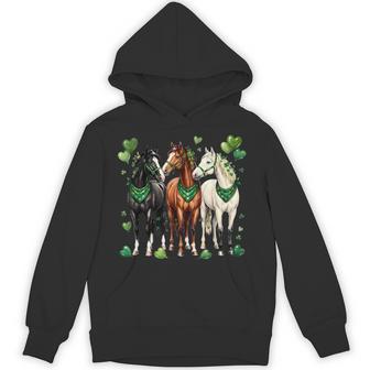 St Patrick’S Day Equestrian Three Horses With Shamrocks Hoodie - Thegiftio