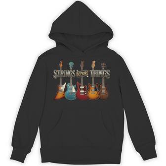 Strings Before Thing Vintage Acoustic Guitar Music Hoodie - Thegiftio UK