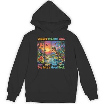 Summer Reading 2026 Unearth A Story Dinosaur Books Readers Hoodie - Thegiftio UK