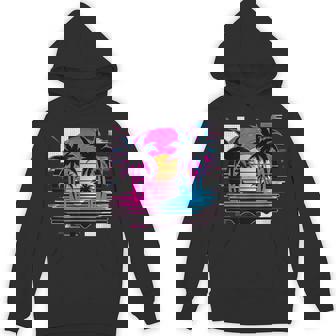 Synthwave Retro Vaporwave Palm Sunset Tv Glitch Hoodie - Thegiftio
