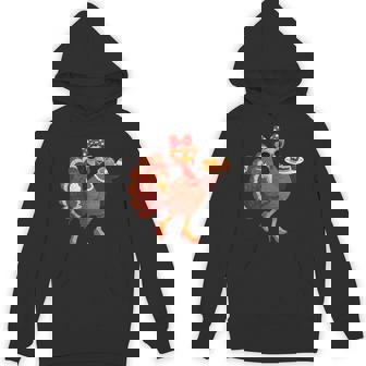 Thanksgiving Lady Turkey Bow Drinking Coffee With Pie Unisex Hoodie | Mazezy