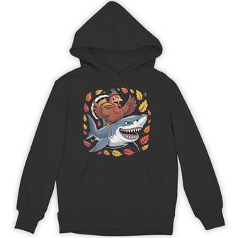 Thanksgiving Turkey Riding Shark Autumn Boys Kids Tee Tank Top Unisex Hoodie | Mazezy