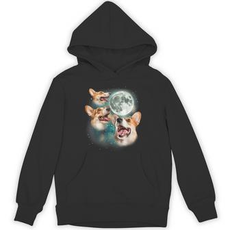 Three Corgi Moon 3 Cute Corgi Pups Howling Dog Meme Canine Hoodie - Thegiftio UK