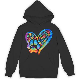 Tie Dye Love Dog Paw Print Heart Animal Lover Hoodie - Thegiftio UK