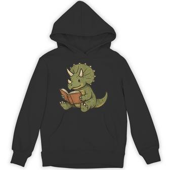 Triceratops Dinosaur Reading Book Nerd Hoodie - Thegiftio