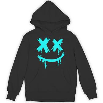 Turquoise Grunge Face Smile Turquoise Graphic Hoodie - Thegiftio UK