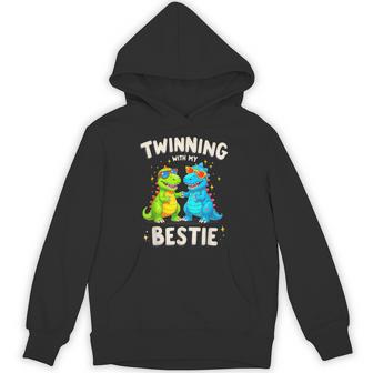 Twinning With My Bestie T-Rex Dinosaur Twin Day Spirit Week Hoodie | Seseable UK