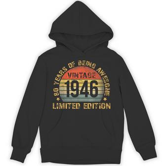 Vintage 80 Birthday Decorations 80Yr 1946 80Th Birthday Hoodie - Thegiftio