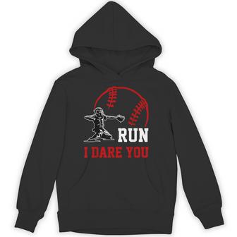 Vintage Baseball Catcher Boys Go Ahead Run I Dare You Hoodie - Thegiftio UK