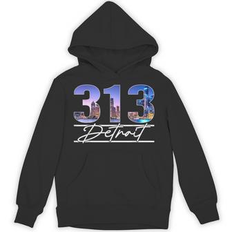 Vintage Detroit Michigan 313 Area Code Skyline Hoodie - Thegiftio UK